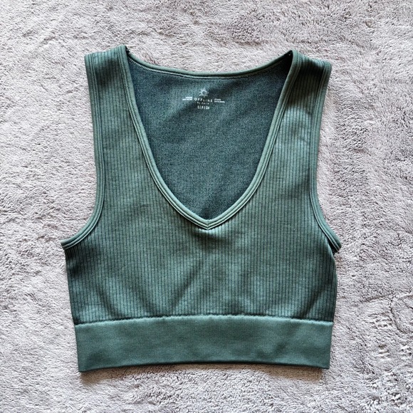 aerie Other - Aerie Offline Ribbed V Neck Sports Bra Tank Top Green Size Small